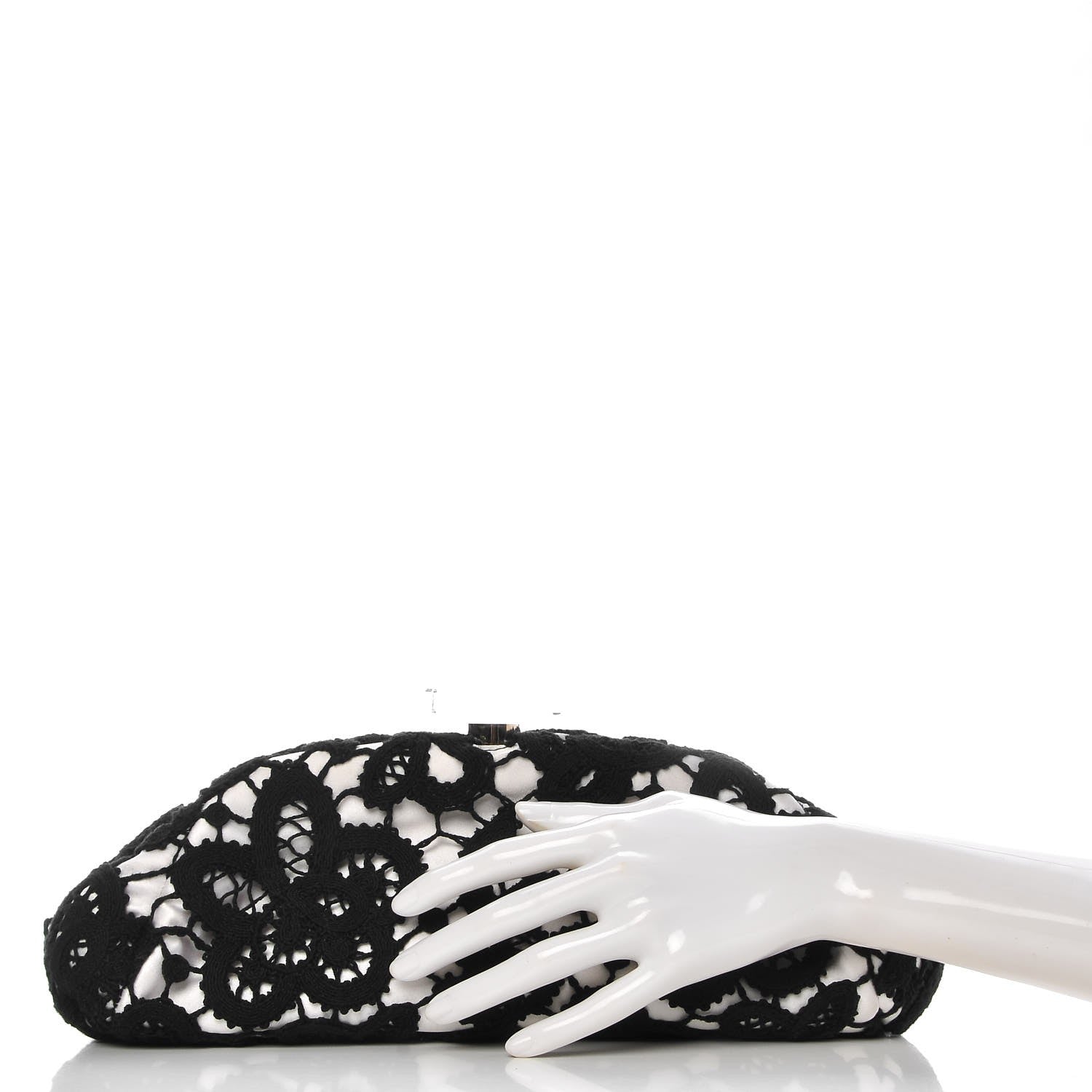 Chanel Lace Timeless Perfume Bottle Top Clutch Black White 2 of 7