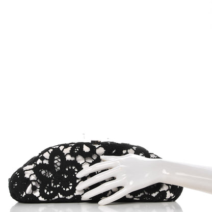 Chanel Lace Timeless Perfume Bottle Top Clutch Black White 2 of 7