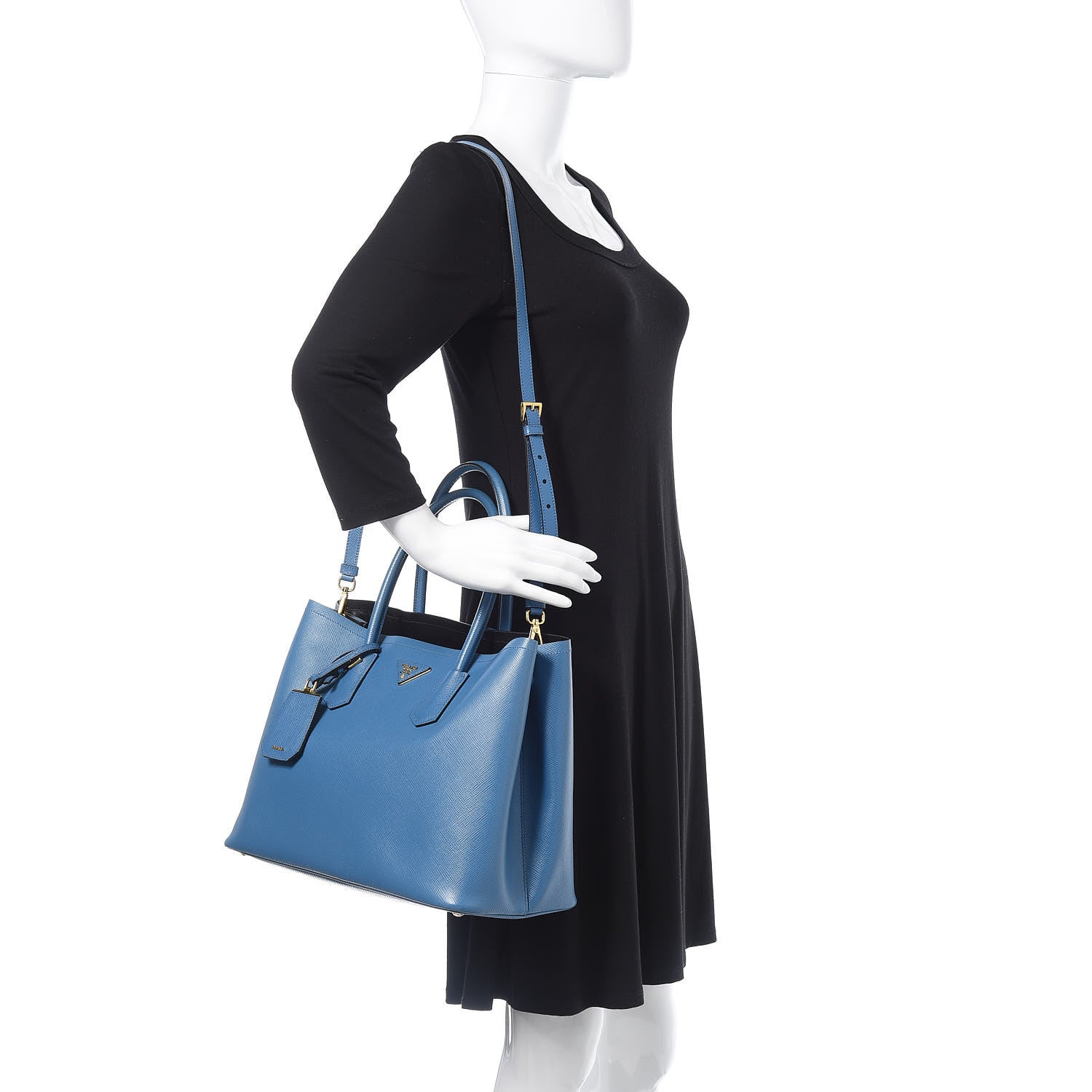 Prada Saffiano Cuir Large Double Bag Cobalto 2 of 16
