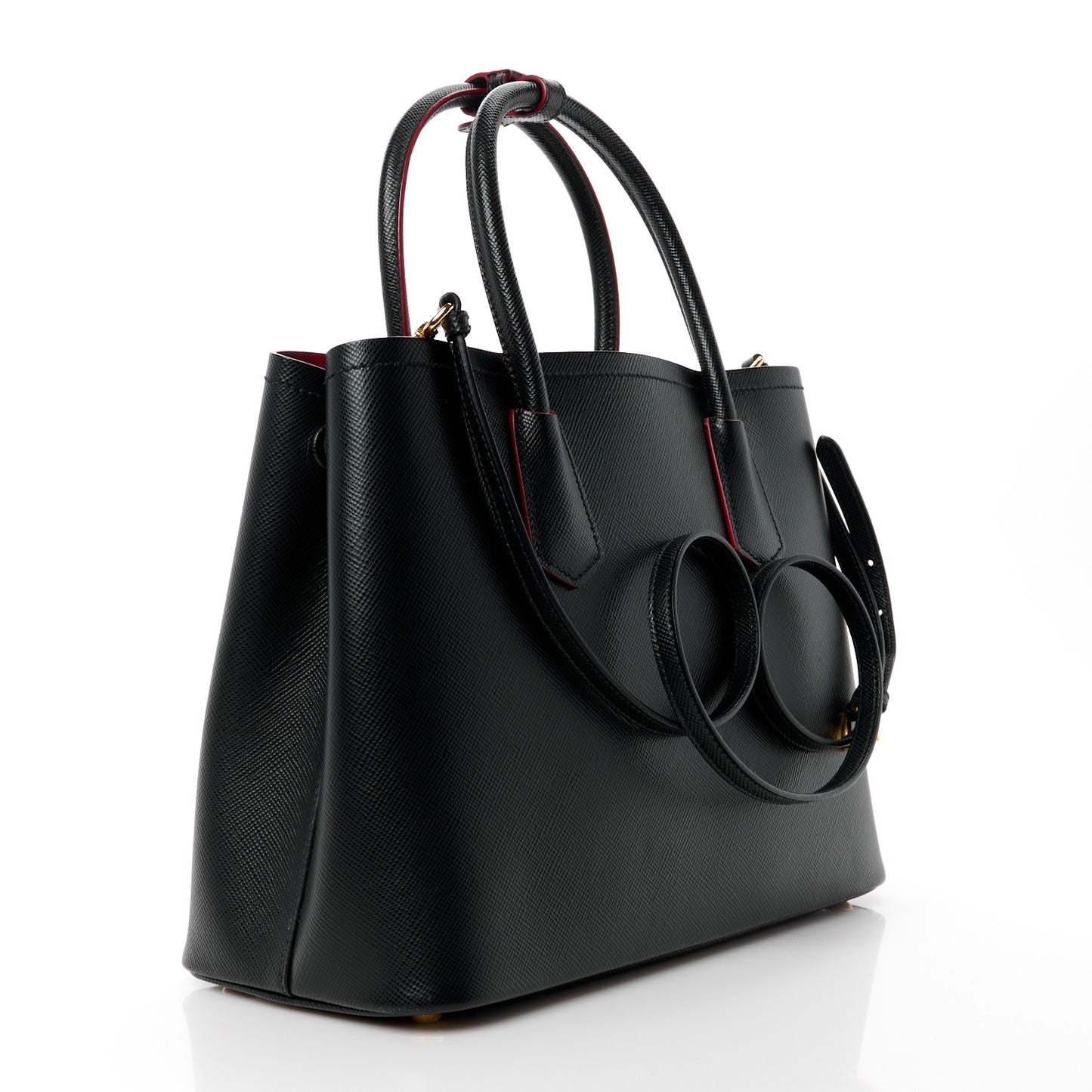 Saffiano Cuir Medium Double Bag Black Fuoco