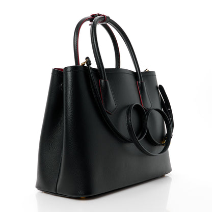 Prada Saffiano Cuir Medium Double Bag Black Fuoco 3 of 11