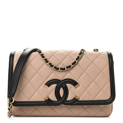 Chanel Caviar Quilted Small CC Filigree Flap Beige Black 1 of 9