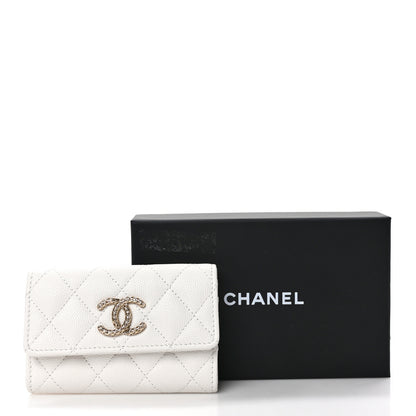 Chanel Caviar Metal Perforated Quilted CC Flap Card Holder White 9 of 9