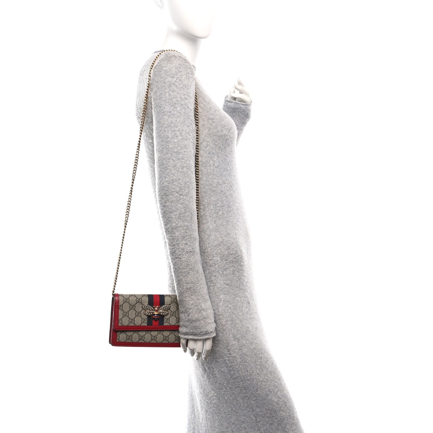 Gucci GG Supreme Monogram Web Queen Margaret Chain Wallet Red 2 of 9