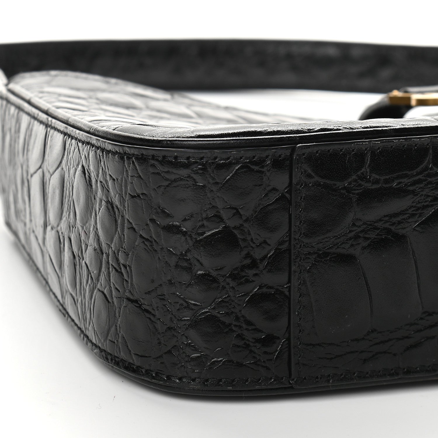 Saint Laurent Calfskin Crocodile Embossed Le 5 A 7 Hobo Black 8 of 9