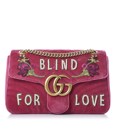 Gucci Velvet Matelasse Blind for Love Embroidered Medium GG Marmont Shoulder Bag Light Raspberry Rose Multicolor 1 of 9