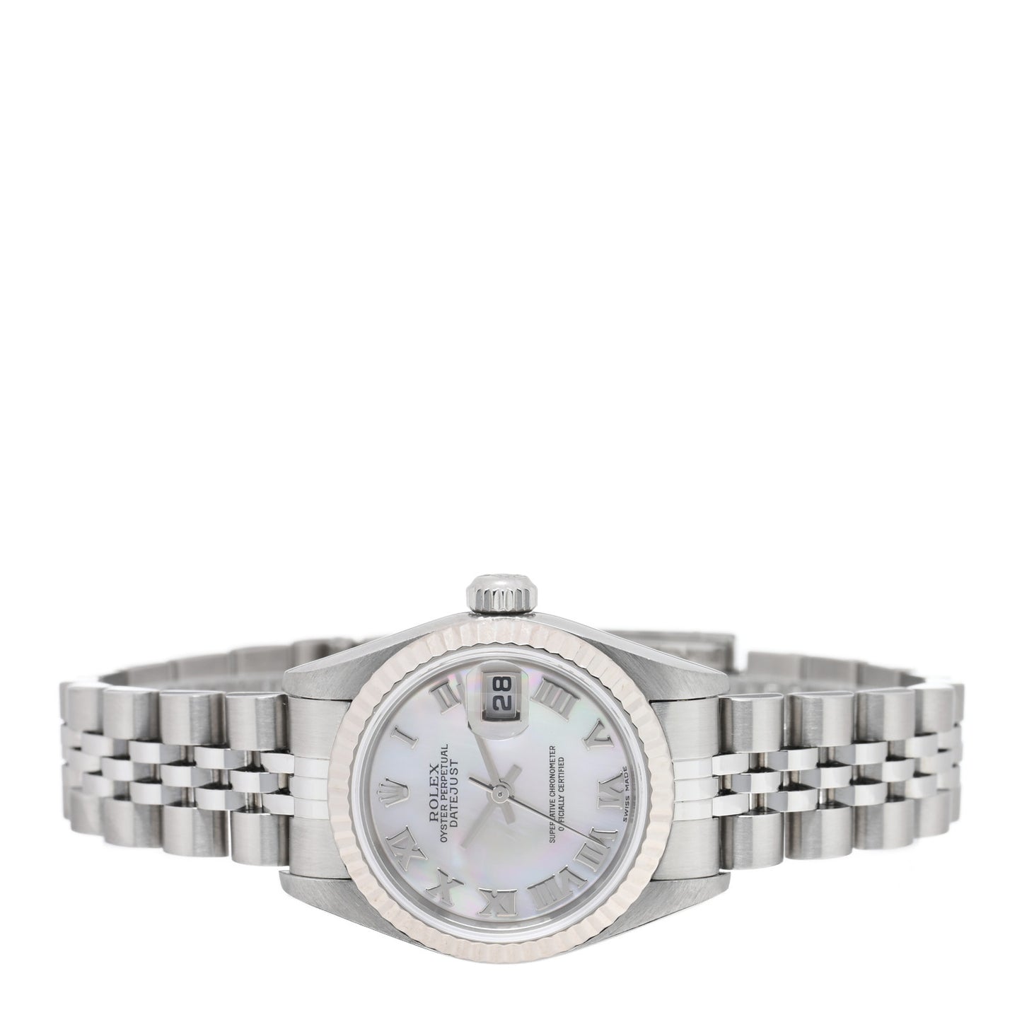 Stainless Steel 18K White Gold Mother of Pearl 26mm Oyster Perpetual Datejust Watch Roman 79174