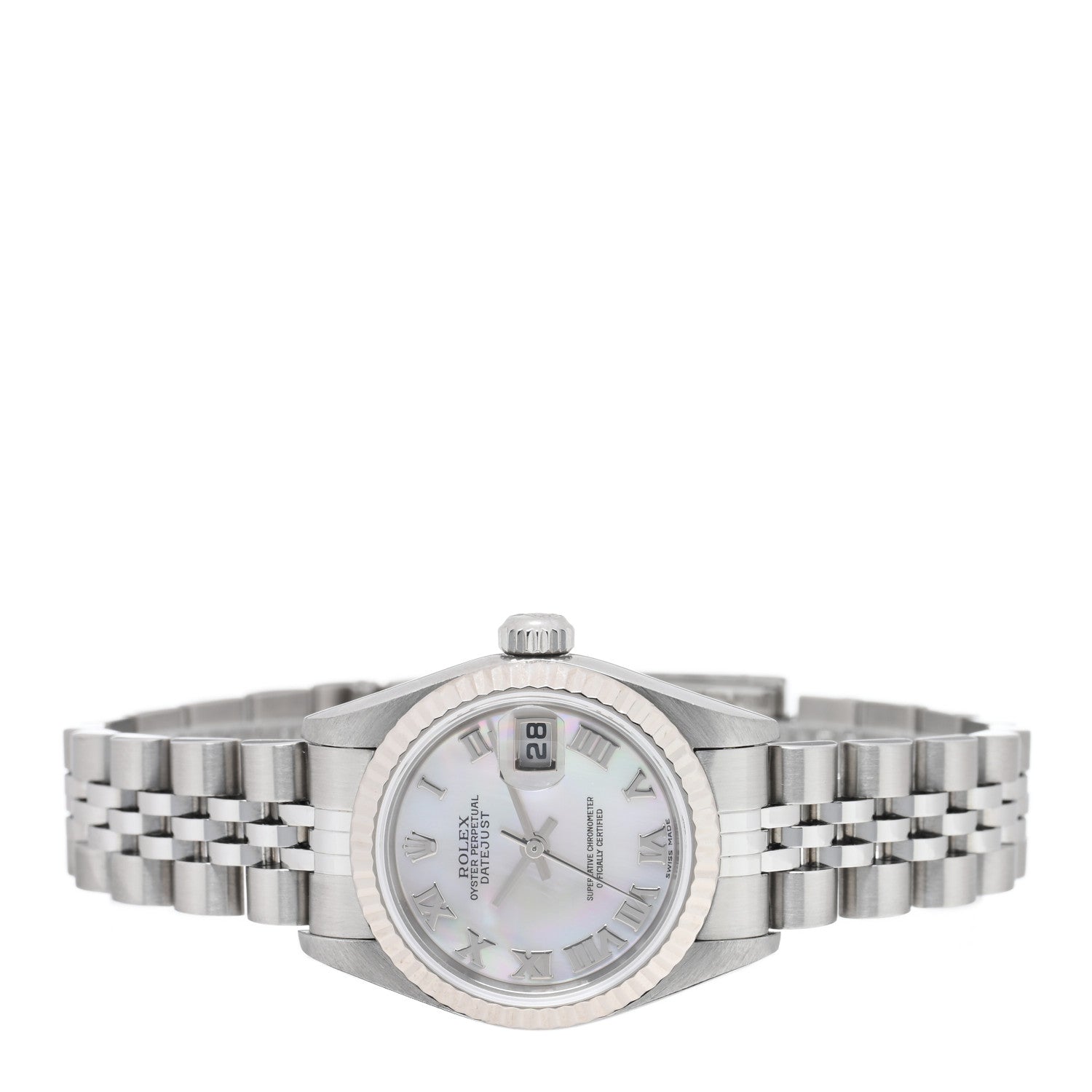 Rolex Stainless Steel 18K White Gold Mother of Pearl 26mm Oyster Perpetual Datejust Watch Roman 79174 2 of 4