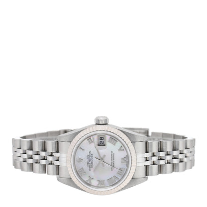 Rolex Stainless Steel 18K White Gold Mother of Pearl 26mm Oyster Perpetual Datejust Watch Roman 79174 2 of 4