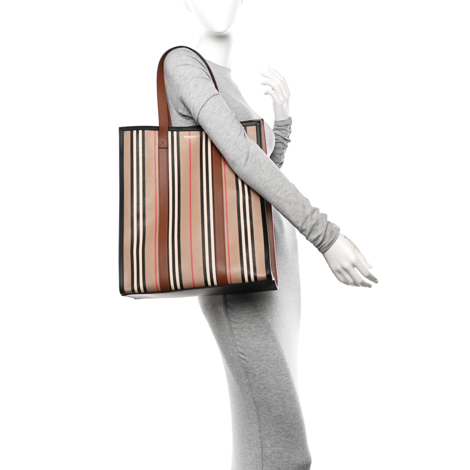 Burberry E-Canvas Stripe Book Tote Archive Beige 2 of 12