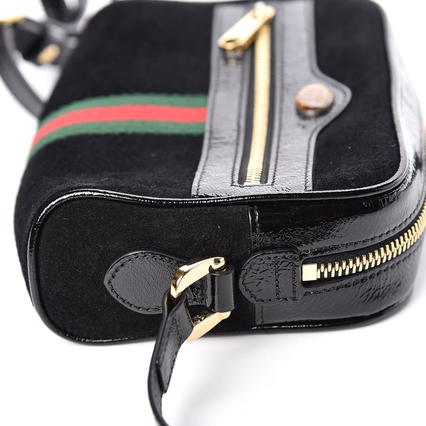 Suede Patent Web Mini Ophidia Shoulder Bag Black