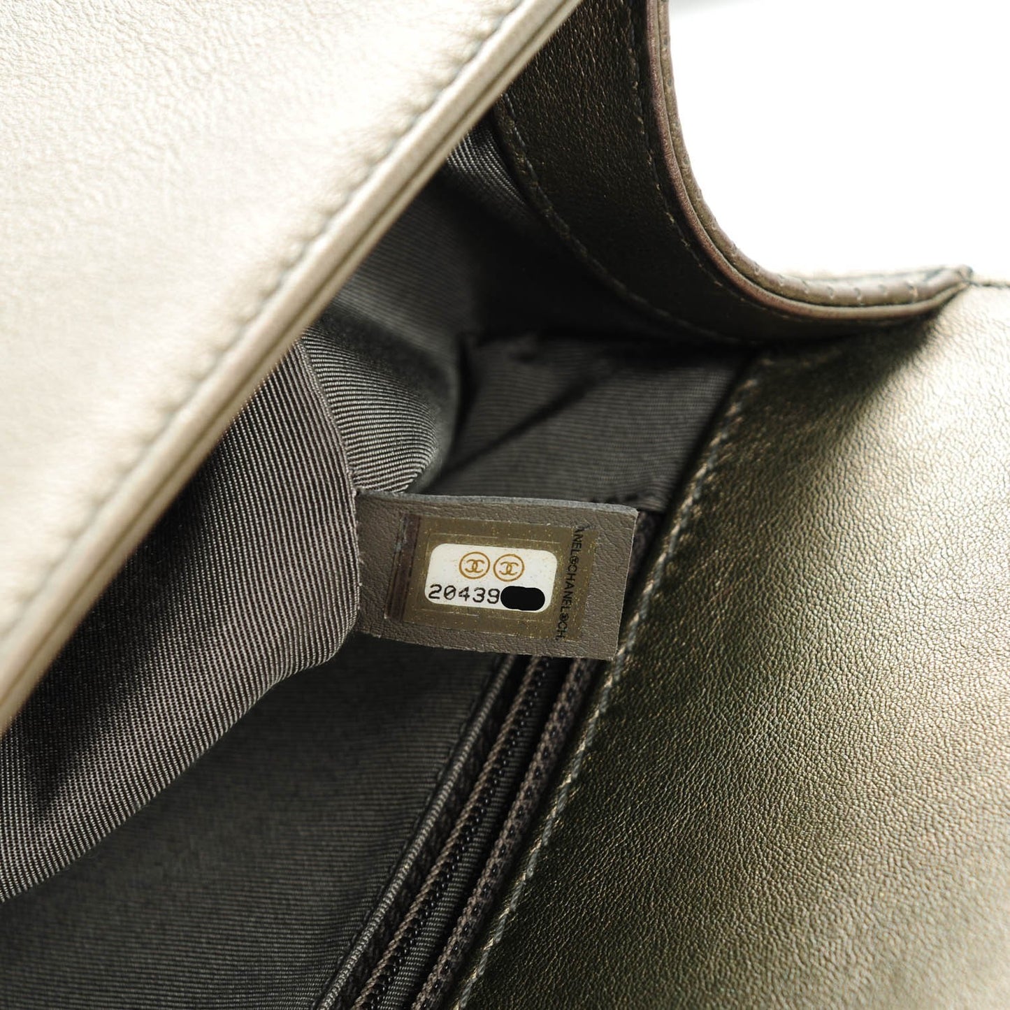 Metallic Lambskin Perforated New Medium Boy Flap Dark Silver