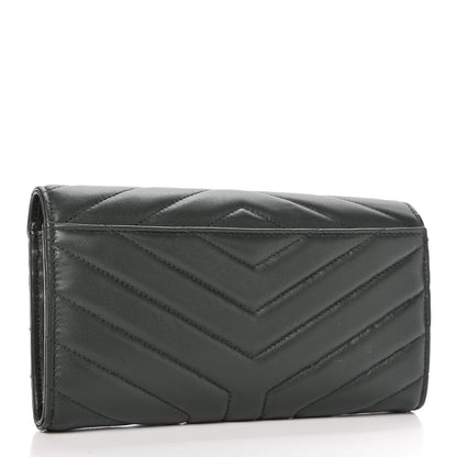 Saint Laurent Lambskin Y Quilted Monogram Large Loulou Flap Wallet Olive 3 of 10