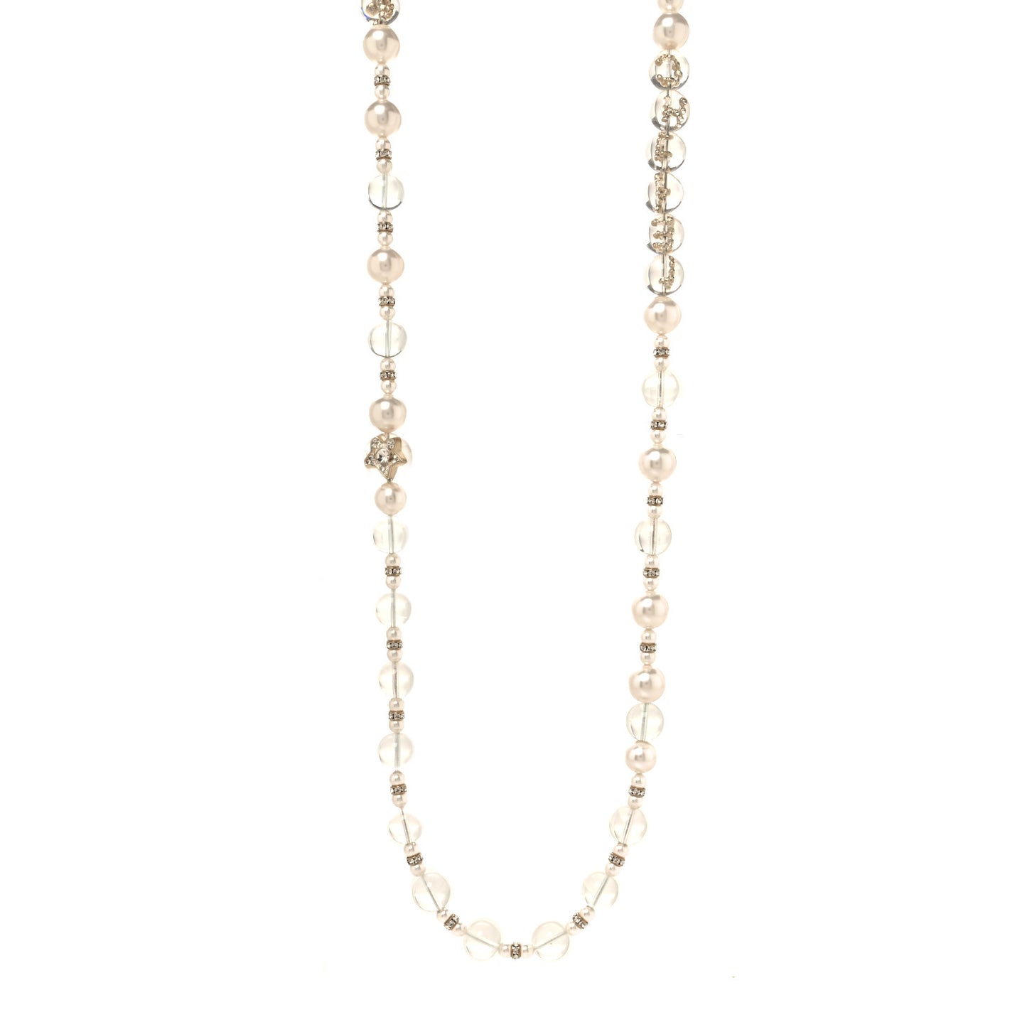 Resin Pearl Crystal Flora On Ice Necklace Golden Pearly White Transparent