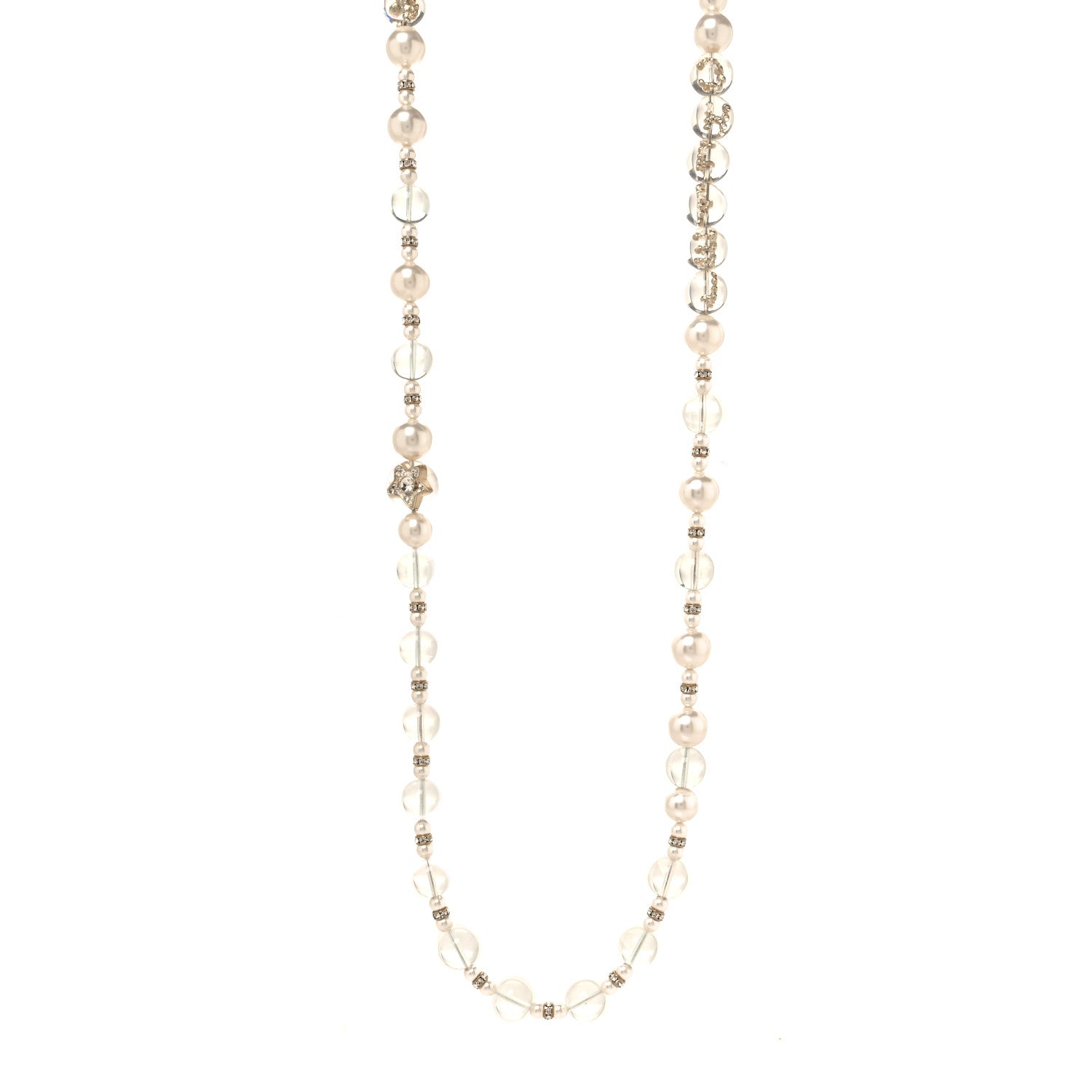 Chanel Resin Pearl Crystal Flora On Ice Necklace Golden Pearly White Transparent 1 of 5