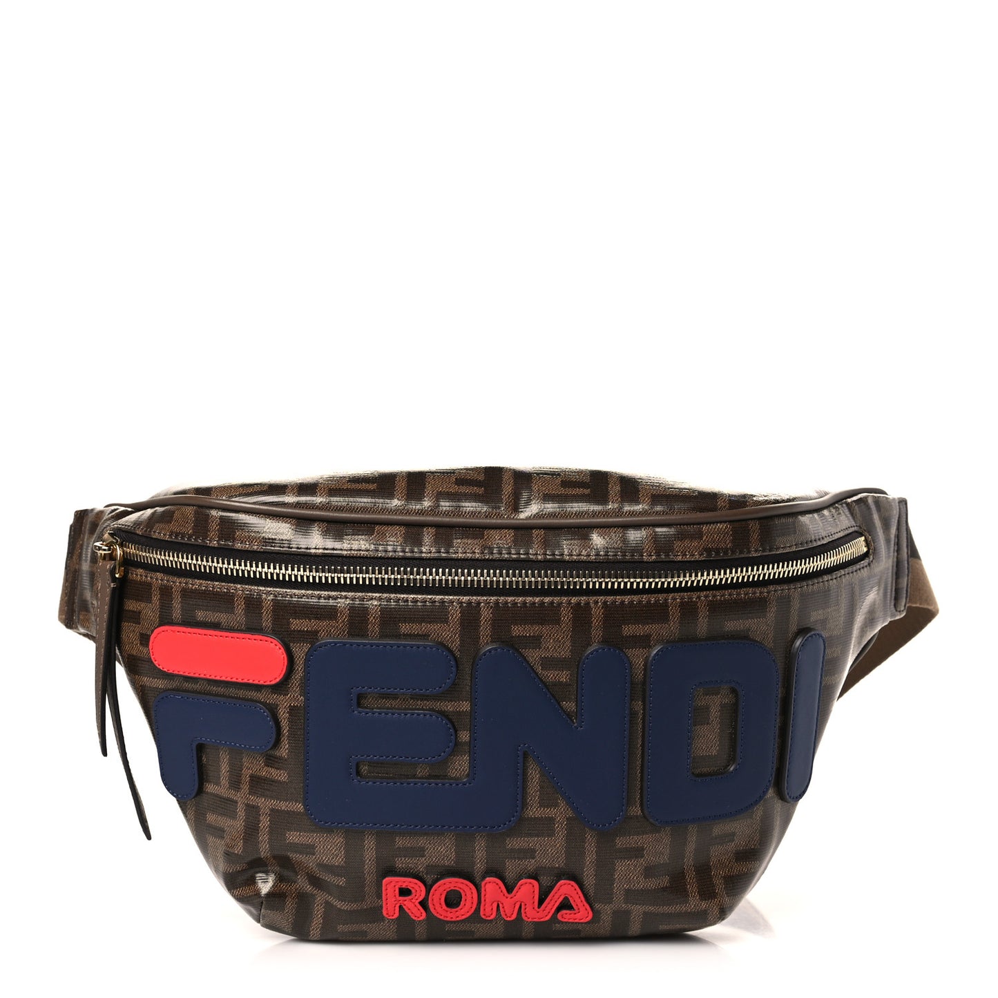 X FILA Glazed Fabric Vitello Century FF 1974 Mania Belt Bag Mogano Panna Blueberry