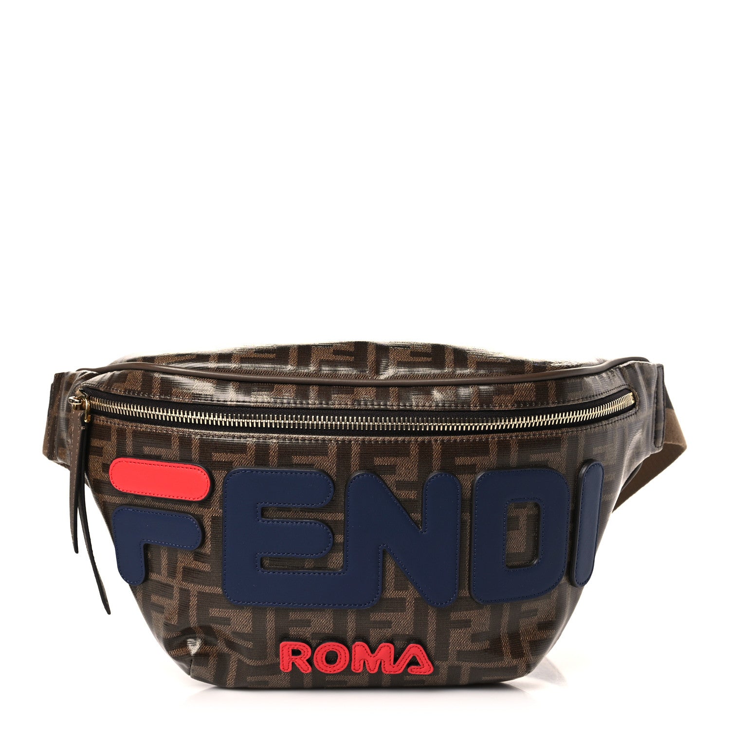 Fendi X FILA Glazed Fabric Vitello Century FF 1974 Mania Belt Bag Mogano Panna Blueberry 1 of 9