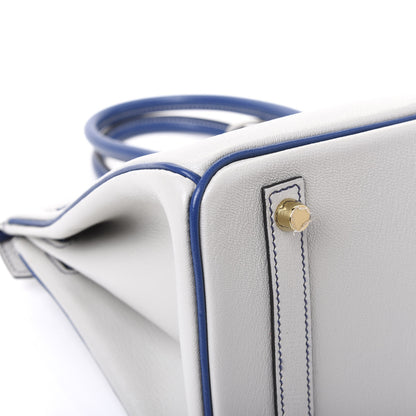 Hermes Chevre Mysore Bi-Color Horseshoe Birkin 30 Gris Perle Bleu Electrique 7 of 14