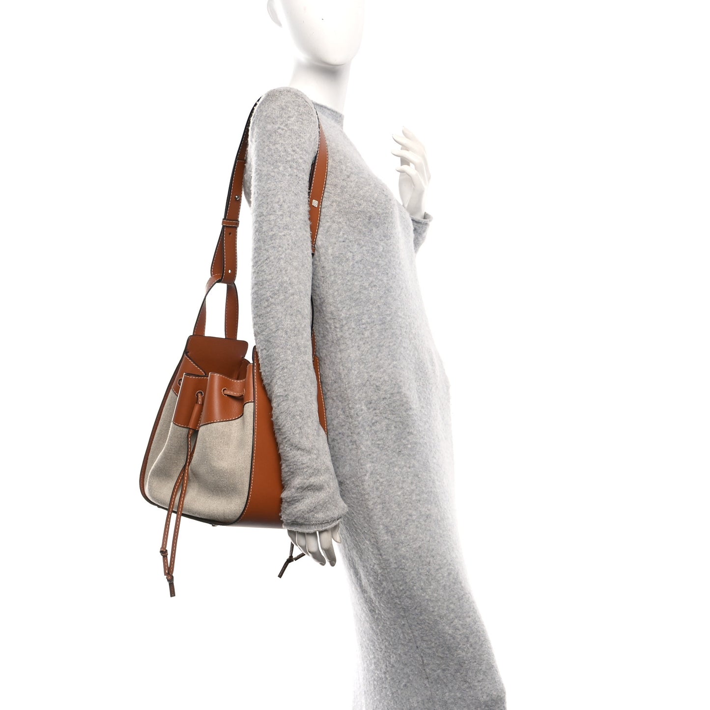 Calfskin Canvas Medium Hammock Shoulder Bag Natural Tan