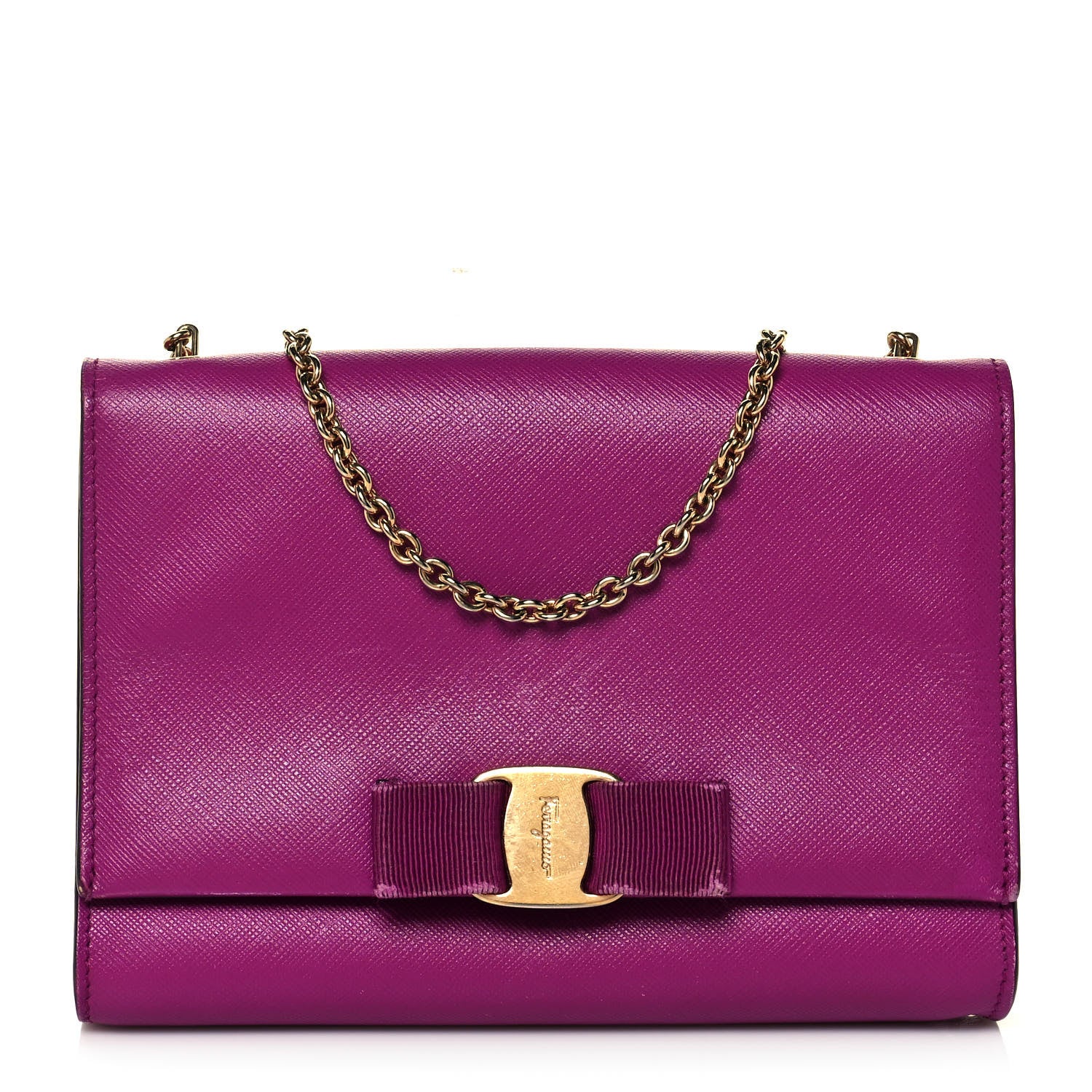 Salvatore Ferragamo Hammered Calfskin Vara Chain Flap Crossbody Purple 1 of 14