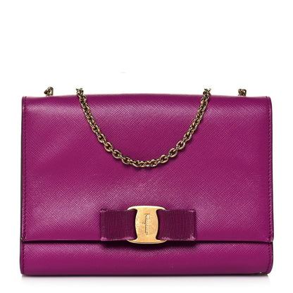 Salvatore Ferragamo Hammered Calfskin Vara Chain Flap Crossbody Purple 1 of 14