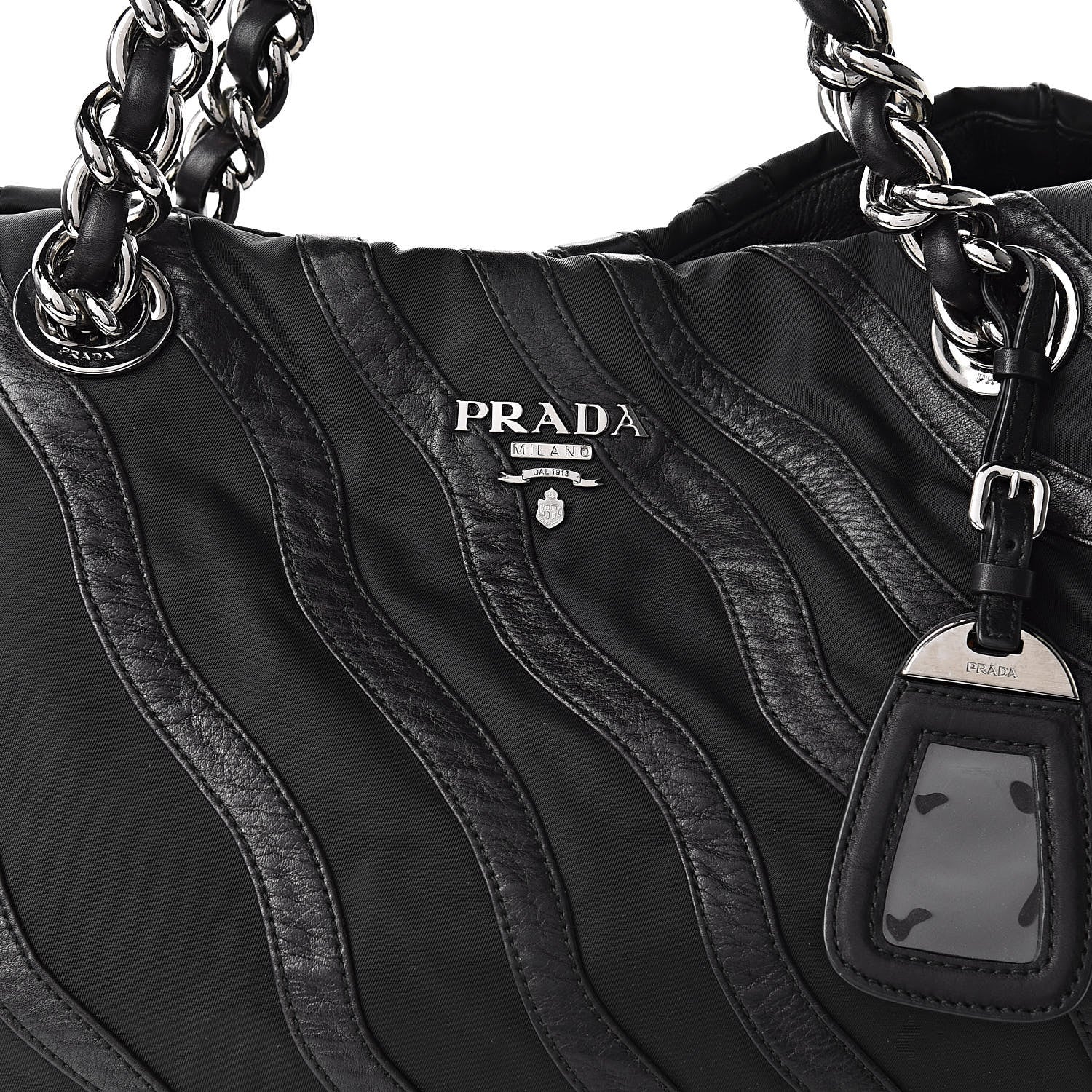 Prada Tessuto Nylon Calfskin Chain Shoulder Bag Black 9 of 12