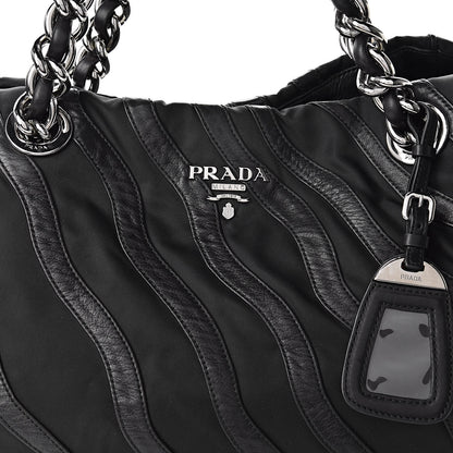 Prada Tessuto Nylon Calfskin Chain Shoulder Bag Black 9 of 12