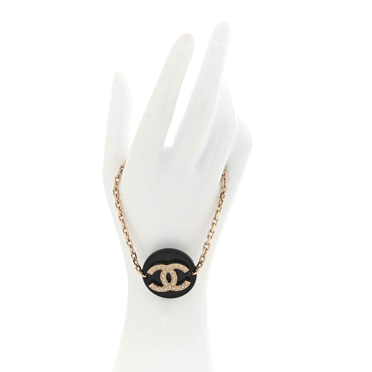 Enamel Pearl CC Bracelet Gold Black