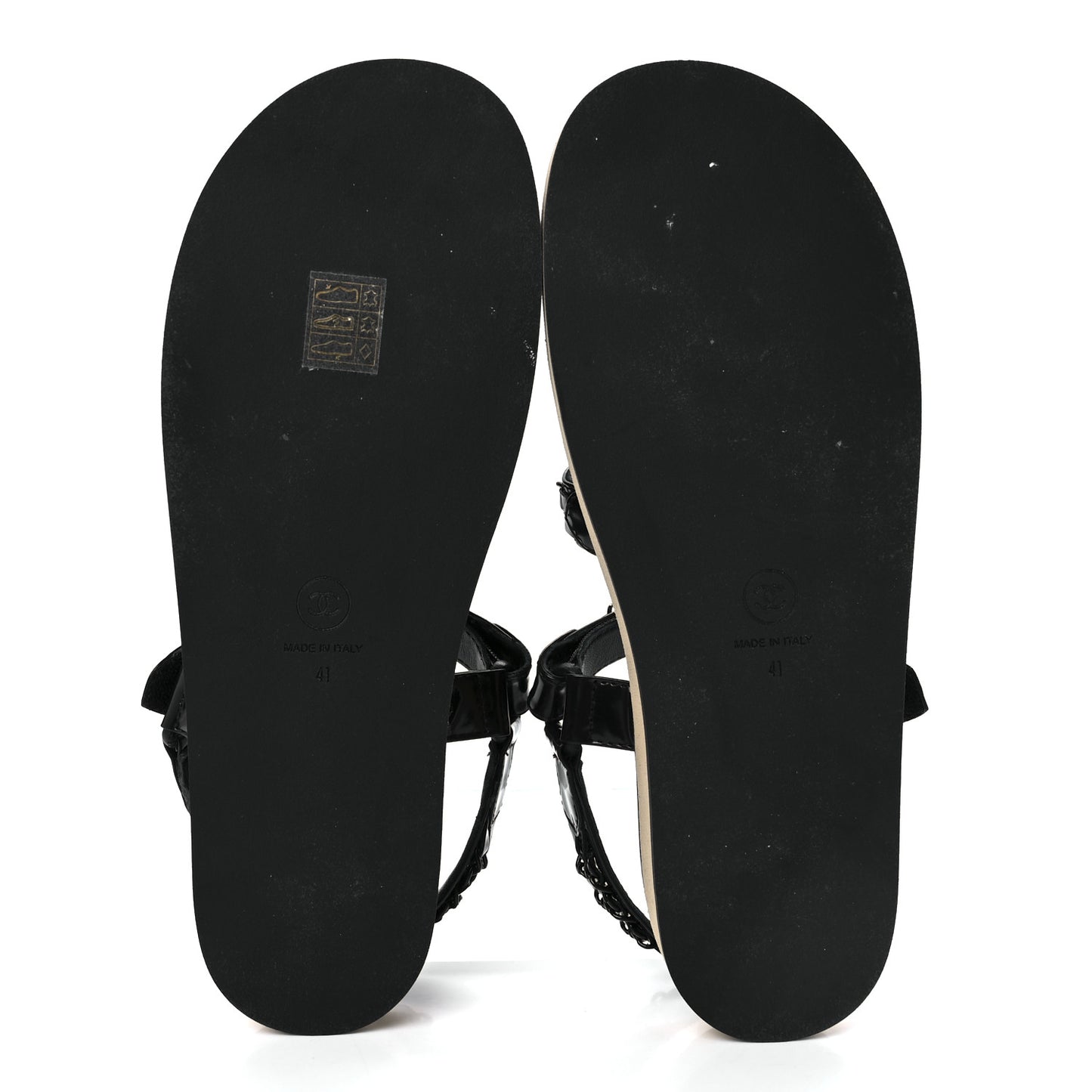 Laminated Goatskin Chain Sandals 41 Black 41 Black