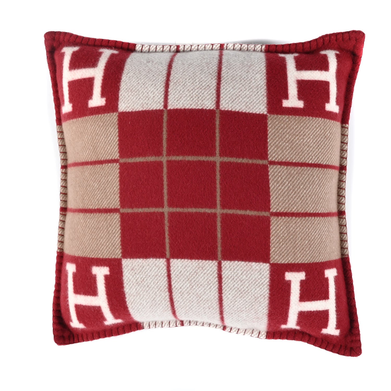 Hermes Wool Cashmere Avalon III Pillow PM Ecru Rouge 1 of 3