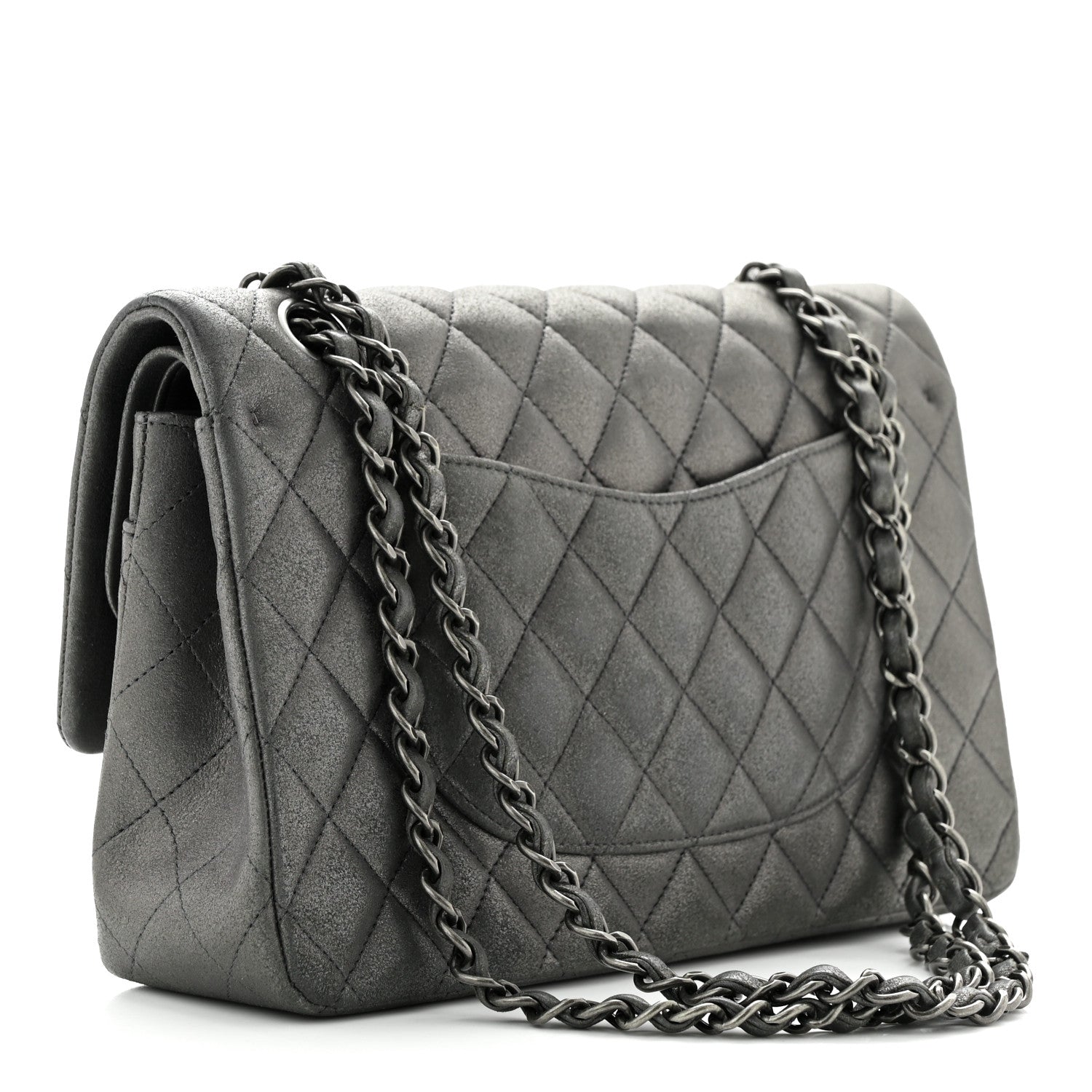 Chanel Metallic Lambskin Quilted Medium Double Flap Pewter 3 of 12