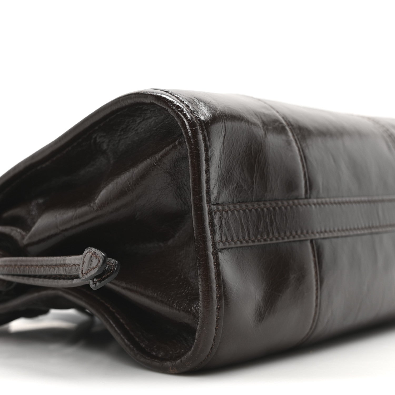 Prada Glossy Calfskin Triangle Medium Bonnie Shoulder Bag Dark Brown 8 of 9