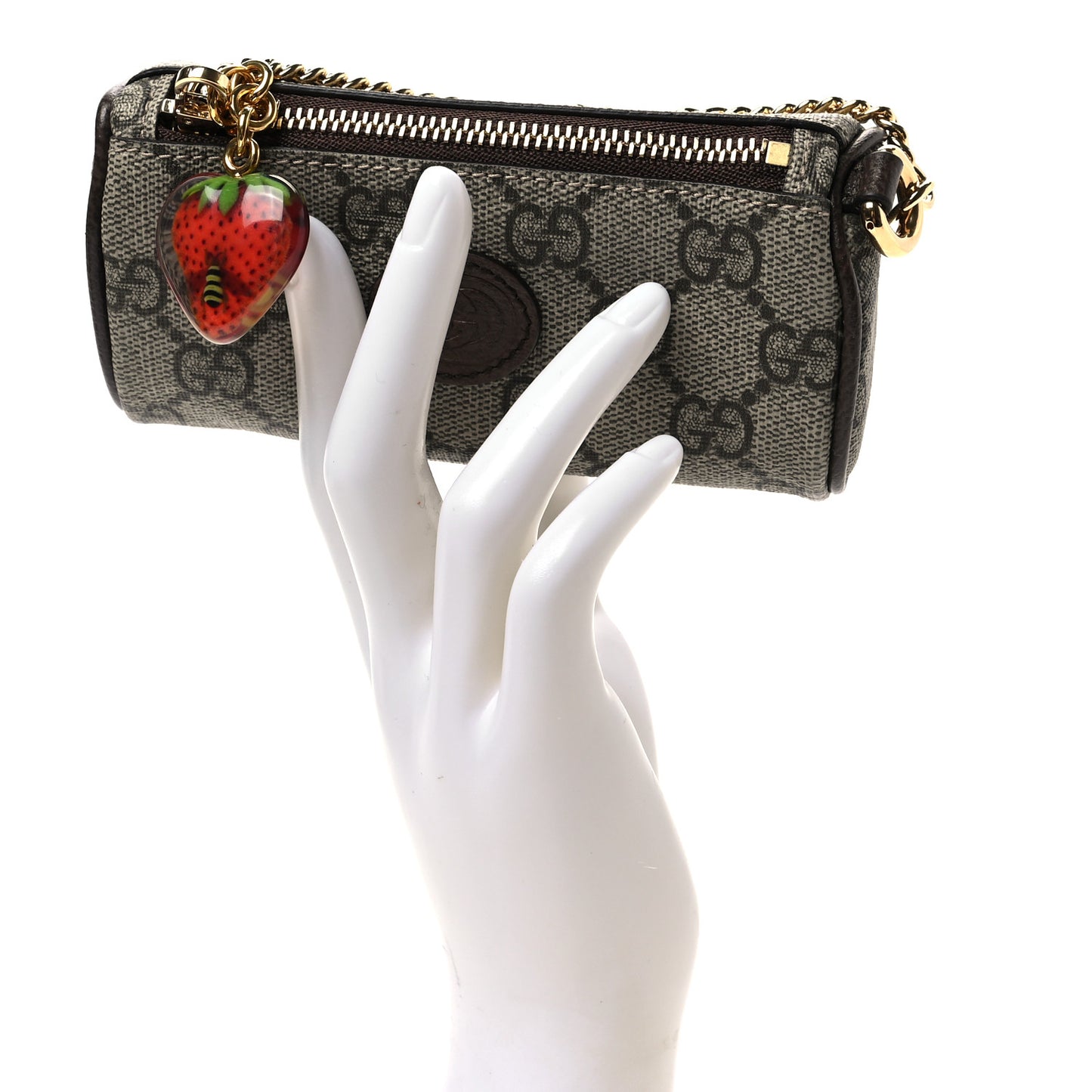 GG Supreme Monogram Strawberry Retro Interlocking G Barrel Coin Purse Beige Ebony
