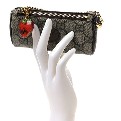 Gucci GG Supreme Monogram Strawberry Retro Interlocking G Barrel Coin Purse Beige Ebony 2 of 7