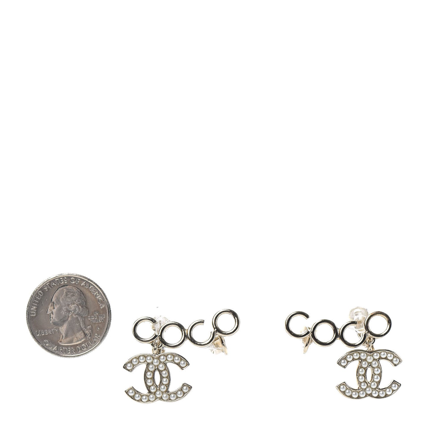 Metal Pearl CC Coco Climber Clip On Earrings Gold