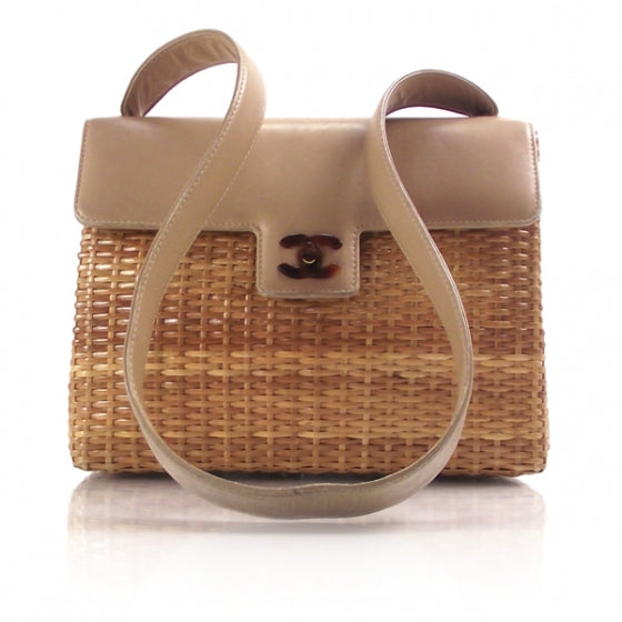 Vintage Straw Bag w/Tortoise CC Lock