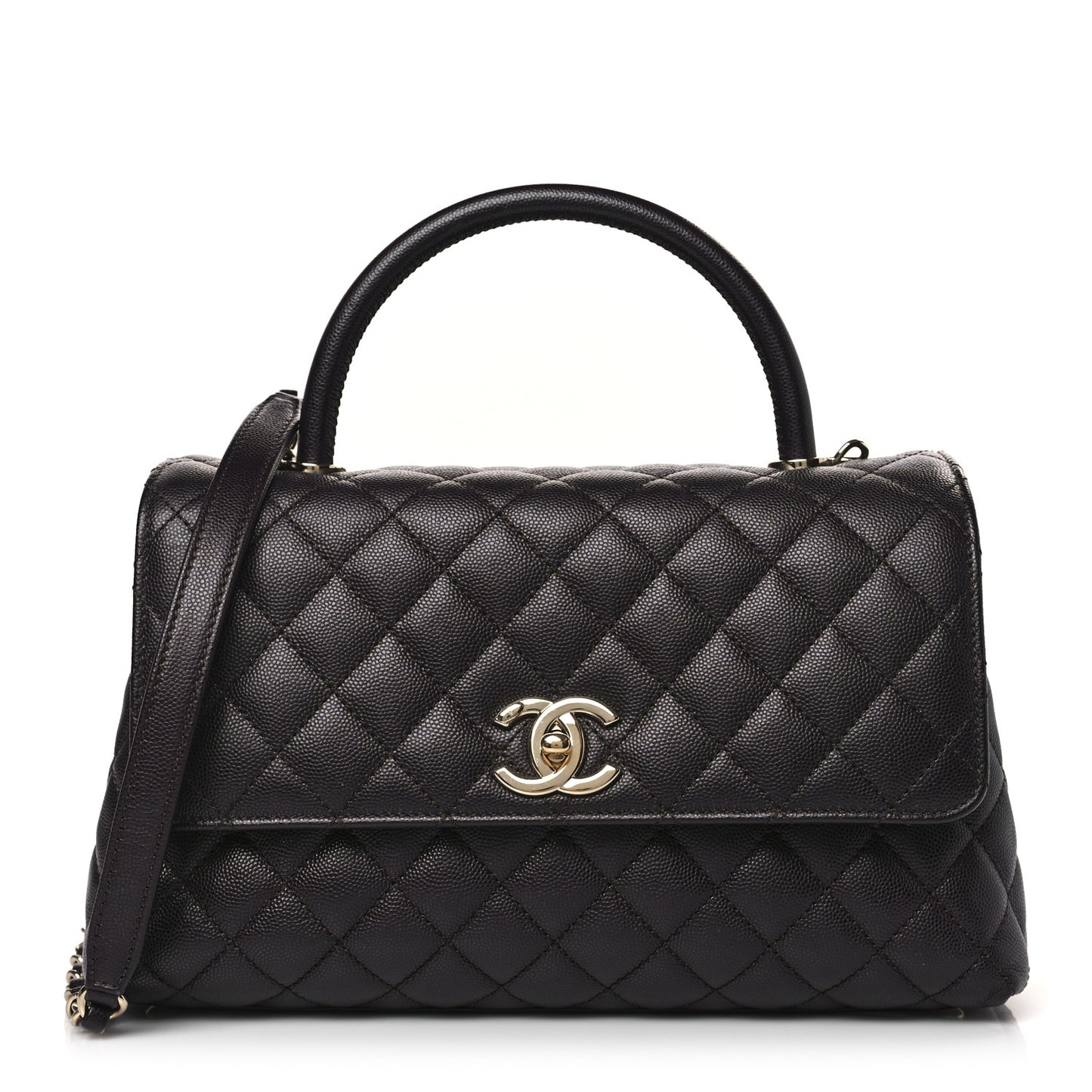 Caviar Quilted Small Coco Handle Flap Dark Brown