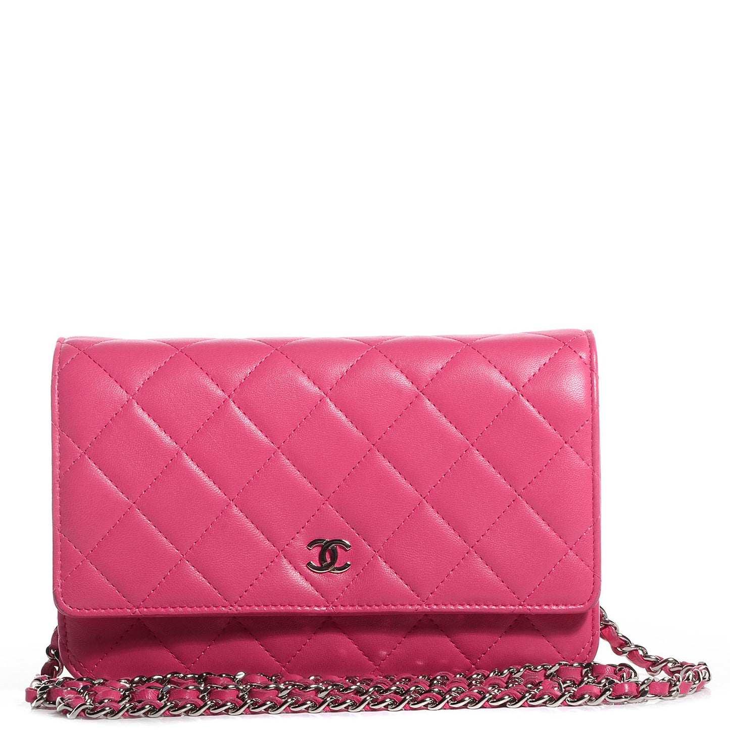 Lambskin Quilted Wallet On Chain WOC Dark Pink