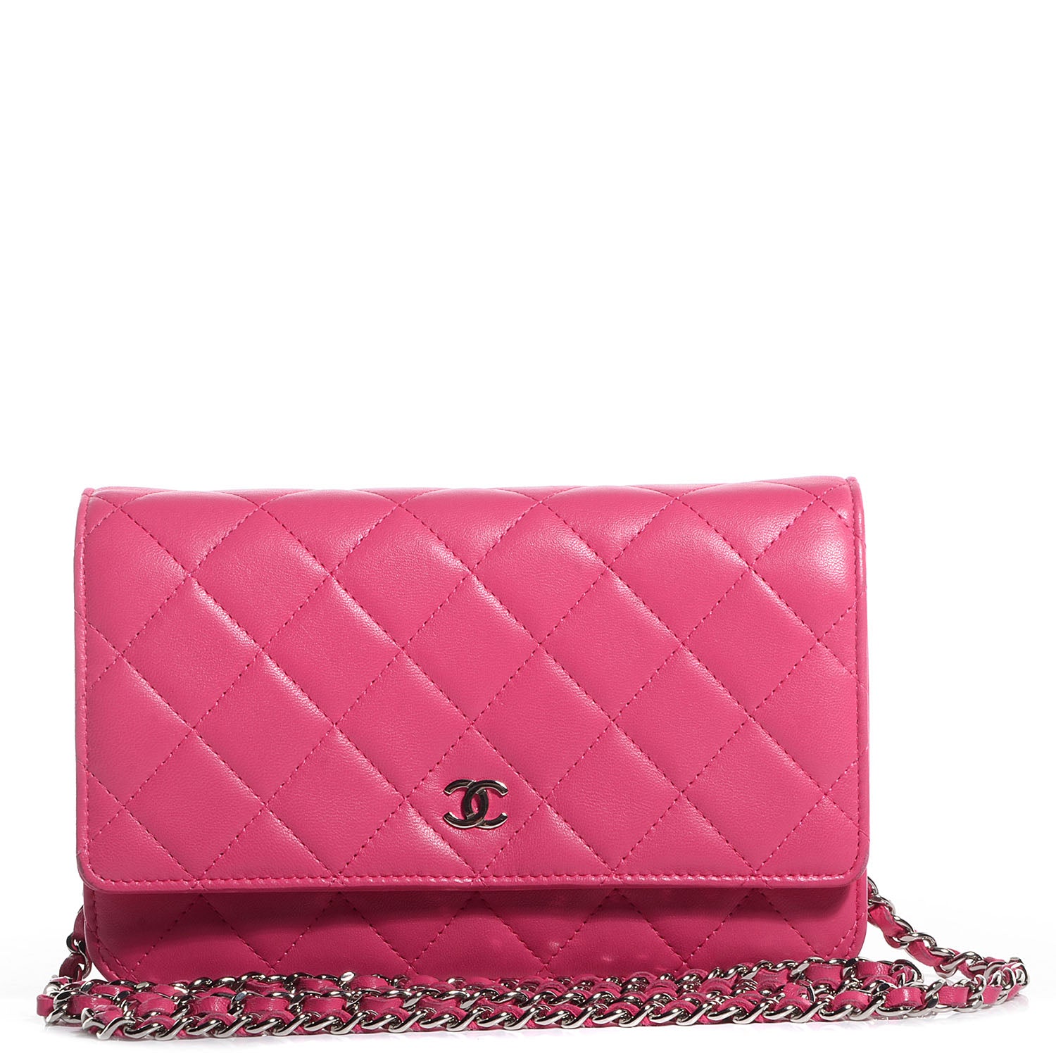 Chanel Lambskin Quilted Wallet On Chain WOC Dark Pink 1 of 9