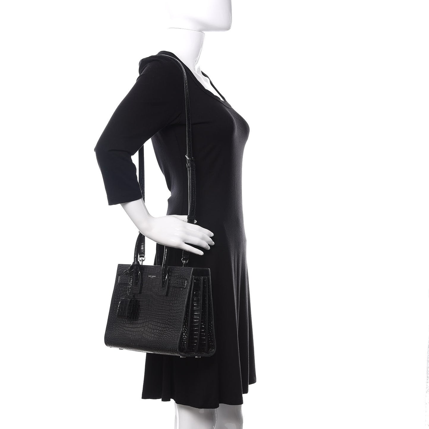 Calfskin Crocodile Embossed Baby Sac De Jour Black