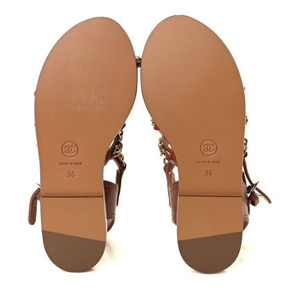 Chanel Calfskin Chain CC Flat Sandals 36 Beige 7 of 10