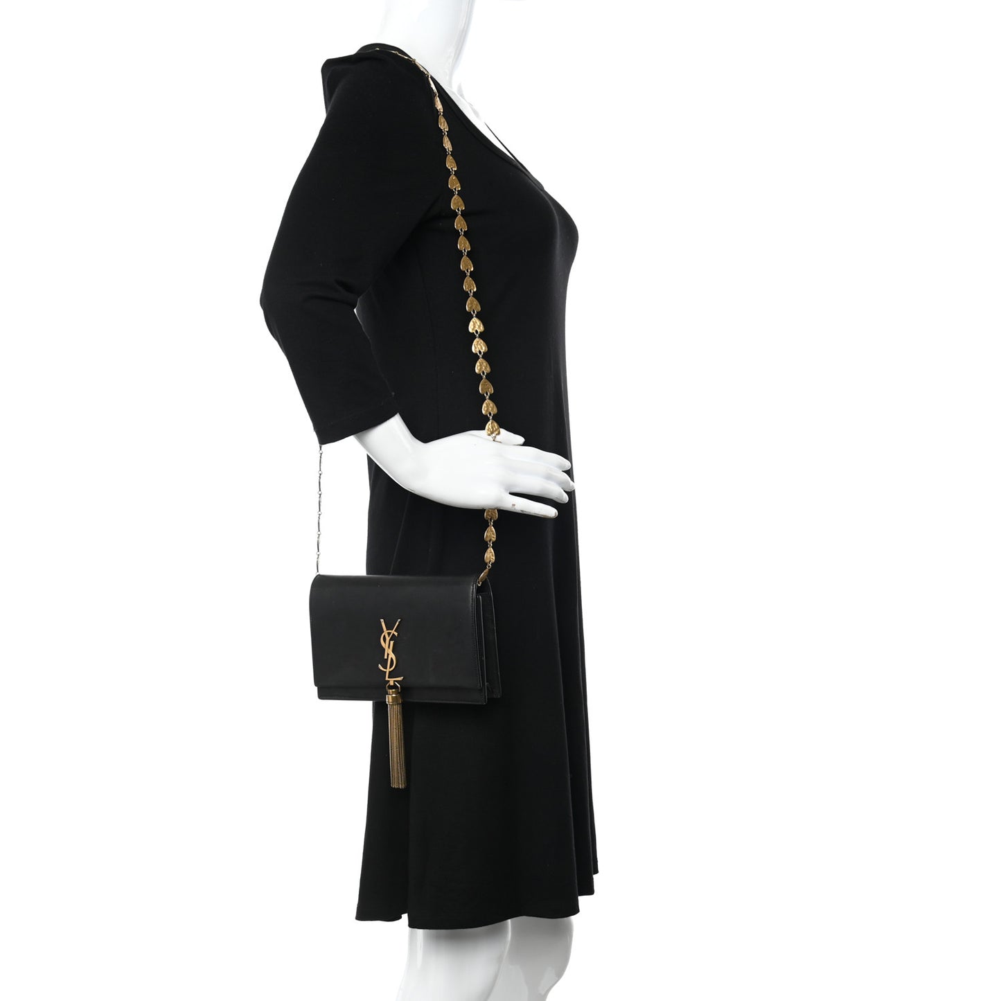 Smooth Calfskin Classic Monogram Kate Heart Tassel Heart Chain Wallet Black