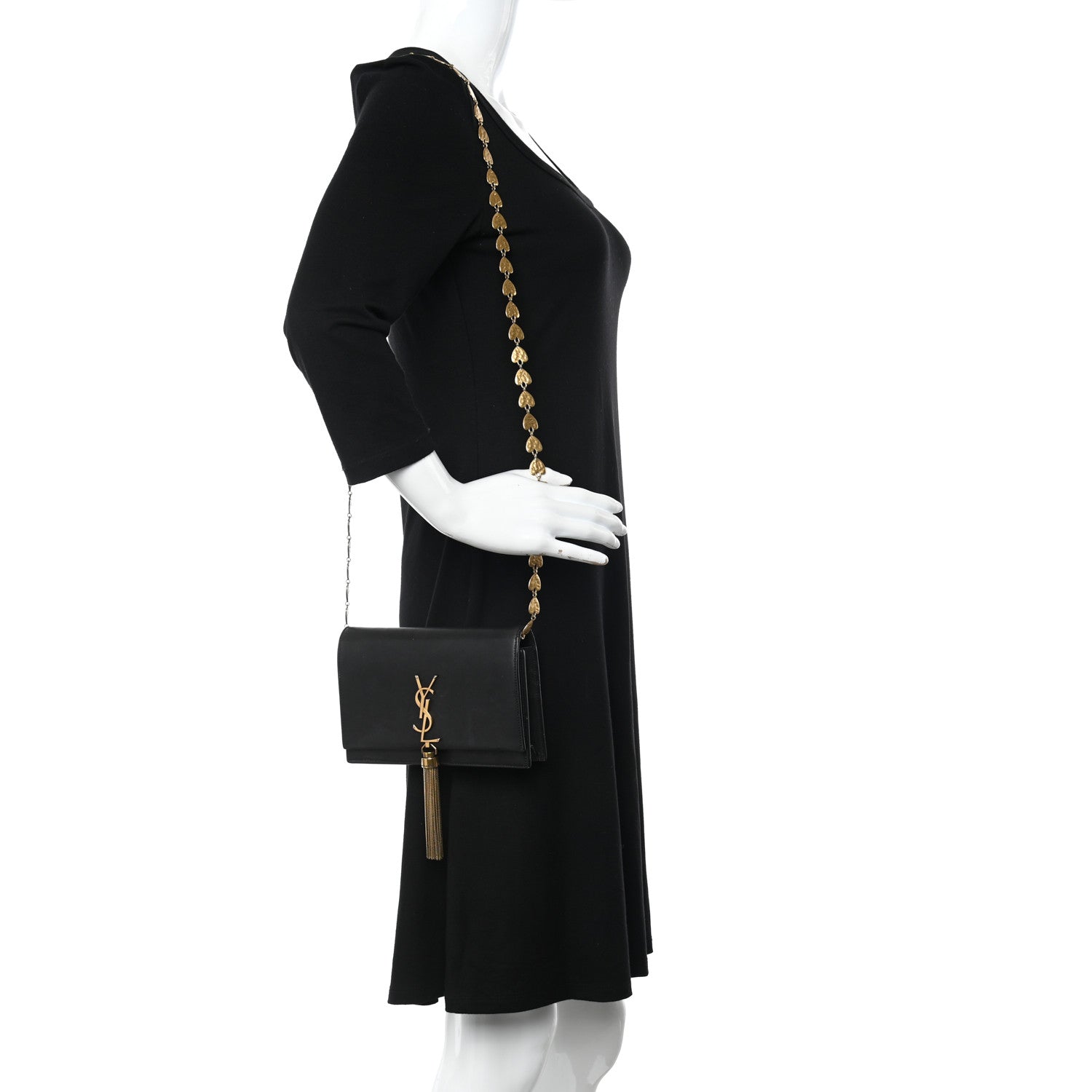 Saint Laurent Smooth Calfskin Classic Monogram Kate Heart Tassel Heart Chain Wallet Black 2 of 15