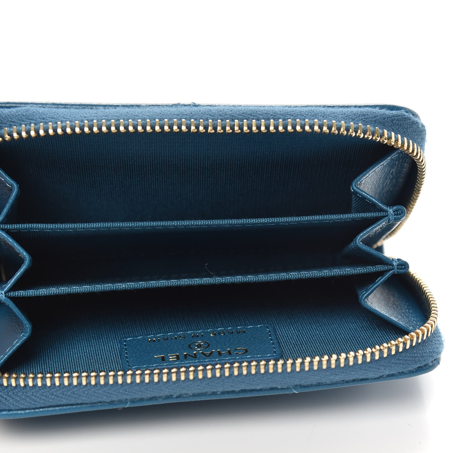 Chanel Goatskin Quilted Chanel 19 Zip Around Coin Purse Wallet Turquoise 5 of 9