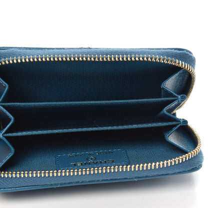 Chanel Goatskin Quilted Chanel 19 Zip Around Coin Purse Wallet Turquoise 5 of 9