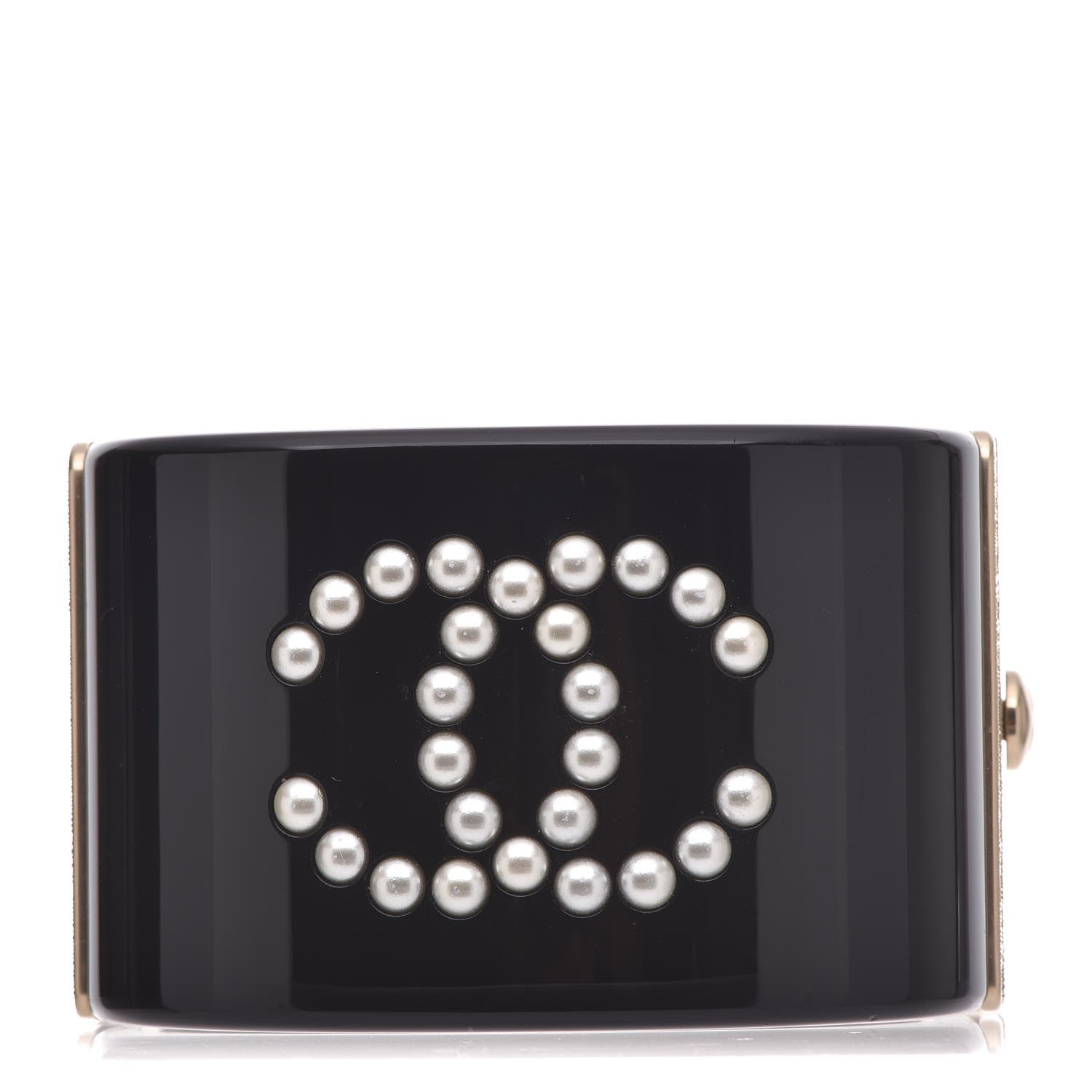 Chanel Resin Pearl Crystal CC Cuff Black 1 of 4