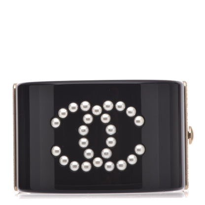 Chanel Resin Pearl Crystal CC Cuff Black 1 of 4