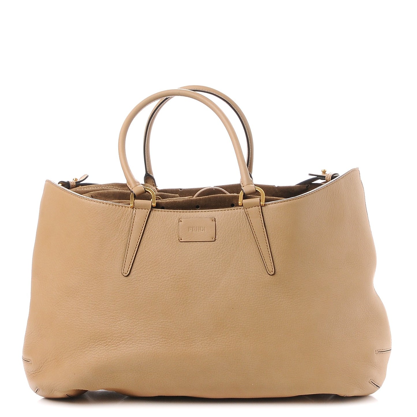 Calfskin Suede Perforated B Fab Drawstring Tote Cuoio Tobacco