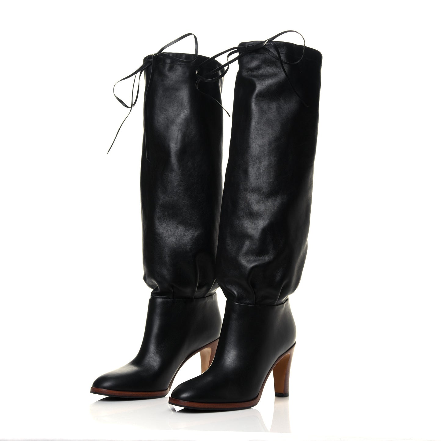 Deauville Calfskin Cinched Knee High Boots 36.5 Black