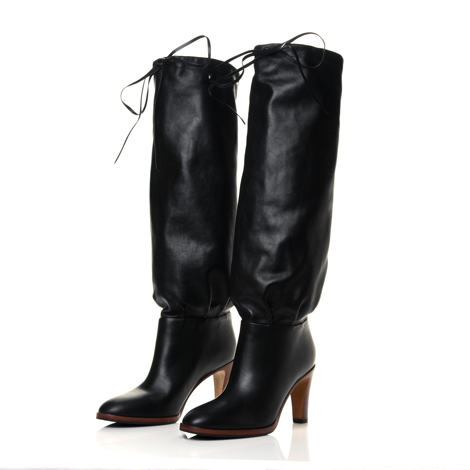Gucci Deauville Calfskin Cinched Knee High Boots 36.5 Black 3 of 7